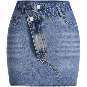MakeMeChic Women's Plus Size Denim Short Skirt Asymmetrical Bodycon Jean Skirts Mini Skirts