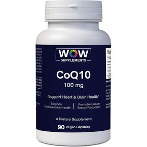 WOW Supplements CoQ10 100 mg with Hawthorn Berry - High Absorption CoQ10 100mg for Energy Production, Heart and Cellular Health - Non-GMO, Gluten-Free Coenzyme Q10 100mg Supplement - 90 Capsules