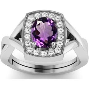 11.25 Carat Natural Amethyst (Katela) Silver Plated Promise Ring for Men And Women's