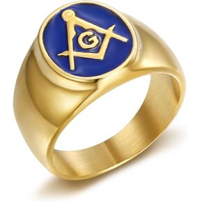 Masonic Rings For Men | Stainless Steel Freemason Ring | Blue Glue Signet Masonic Ring Hip Hop Biker Jewelry Birthday Engagement Wedding Gift