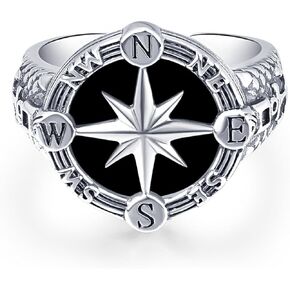 KINGWHYTE Compass Ring for Men 925 Sterling Sliver Adjustable Rings Signet Anchor Viking Vintage Ring Jewelry Gift for Men Women