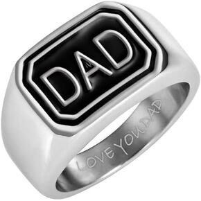 Willis Judd Mens DAD Stainless Steel Ring Engraved Love You Dad In Gift Pouch Black