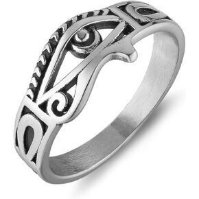 HZMAN Ancient Egyptian Ring Stainless Steel Ankh Cross Eye of Horus Ring Egypt Symbol Rings for Men Women
