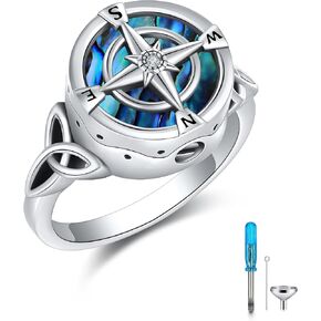 Urn Ring 925 Sterling Silver Compass Ring Abalone Cremation Jewelry Compass Gifts for Women Men