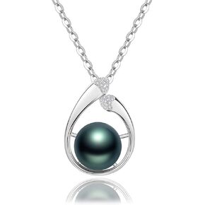 Gifts for Women-Tahitian-Black-Pearl-Necklace-Gift for Wife Wedding Birthday Anniversary-Mom Girlfriend Her Mothers Day Valentines Day Christmas-18K Gold Plated Sterling Silver Pearl Pendant NO055