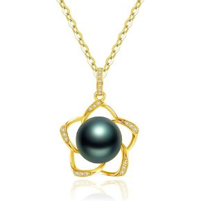 Gifts for Women-Tahitian-Black-Pearl-Necklace-Gift for Wife Wedding Birthday Anniversary-Mom Girlfriend Her Mothers Day Valentines Day Christmas-18K Gold Plated Sterling Silver Pearl Pendant NO048
