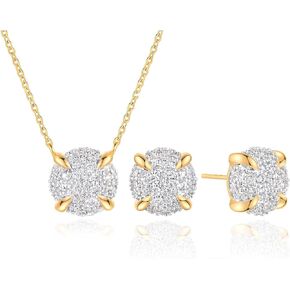 MEVECCO Dainty Gold Earrings Necklace Set For Women 18k Gold Plated Full CZ Round Handmade Everyday Jewelry