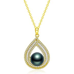 Gifts for Women-Tahitian-Black-Pearl-Necklace-Gift for Wife Wedding Birthday Anniversary-Mom Girlfriend Her Mothers Day Valentines Day Christmas-18K Gold Plated Sterling Silver Pearl Pendant NO034