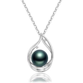 Gifts for Women-Tahitian-Black-Pearl-Necklace-Gift for Wife Wedding Birthday Anniversary-Mom Girlfriend Her Mothers Day Valentines Day Christmas-18K Gold Plated Sterling Silver Pearl Pendant NO035