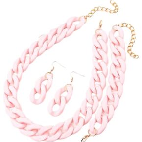 Acrylic Macaron Necklace Bracelet Earrings Set Chunky Cuban Link Hip Hop Chain Jewelry Set Multicolor 70 80S Punk Acrylic Chain Bracelet Necklace Earrings Set Party Costume