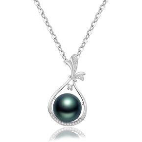Gifts for Women-Tahitian-Black-Pearl-Necklace-Gift for Wife Wedding Birthday Anniversary-Mom Girlfriend Her Mothers Day Valentines Day Christmas-18K Gold Plated Sterling Silver Pearl Pendant NO024