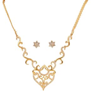 Touchstone Indian Bollywood Style Rhinestone Designer Jewelry Light Necklace Set in Gold Or White and Red Tone for Women.
