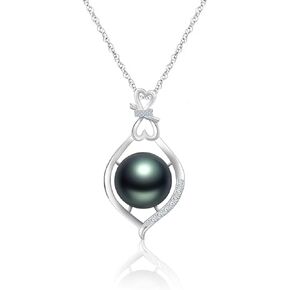 Gifts for Women-Tahitian-Black-Pearl-Necklace-Gift for Wife Wedding Birthday Anniversary-Mom Girlfriend Her Mothers Day Valentines Day Christmas-18K Gold Plated Sterling Silver Pearl Pendant NO023