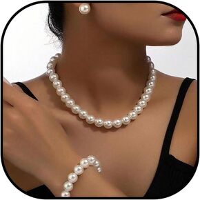 Pearl Jewelry Set Chunky Pearl Necklaces for Women Dainty Gold Jewelry Set Pearl Necklace and Earring Set Pearl Necklace Set Wedding Jewelry Set for Bride