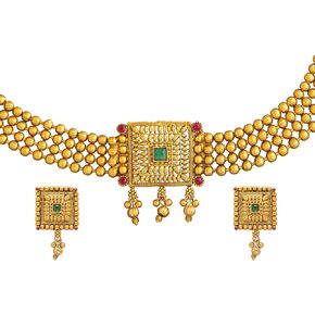 bodha Traditional Indian Designer Antique Gold Plated Stylish Traditional Ethnic Thushi Choker Necklace Jewelry Set for Women (SJN_45)