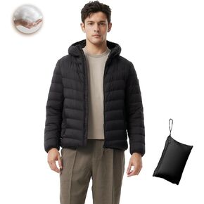 Men's Packable Down Jacket Lightweight Winter Windproof Puffer Jacket Hooded Warm Outdoor Down Coats for Travel