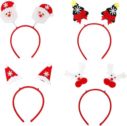 4 PCS Christmas Headbands Various Design Santa Hat Snowman Reindeer Antler Bow Elf Hat Headpieces for Women Adults Kids Gifts Christmas Party Supplies Felt Xmas Head Topper in Kuwait