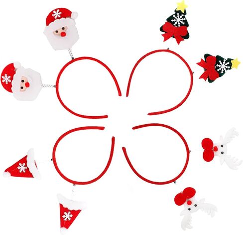 4 PCS Christmas Headbands Various Design Santa Hat Snowman Reindeer Antler Bow Elf Hat Headpieces for Women Adults Kids Gifts Christmas Party Supplies Felt Xmas Head Topper in Kuwait