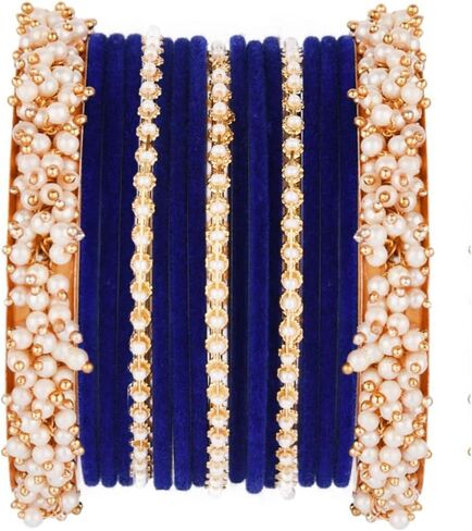 Efulgenz Velvet Bangles For Women Indian Jewelry Faux Pearl Bangles Bracelet Velvet Bangles Wedding Bridal Indian Jewelry Sets For Women in Saudi Arabia