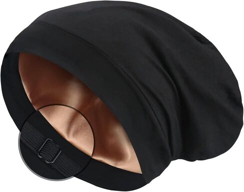 Satin Lined Curly Hair Sleep Cap, Adjustable Slouchy Sleep Hat, Frizzy Hair Locs Cap, Hair Protect Beanie in Saudi Arabia