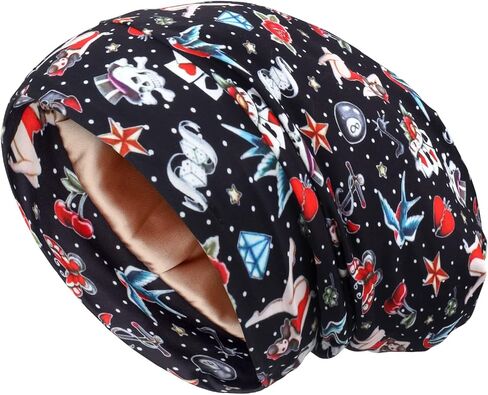 Satin Lined Curly Hair Sleep Cap, Adjustable Slouchy Sleep Hat, Frizzy Hair Locs Cap, Hair Protect Beanie in Saudi Arabia