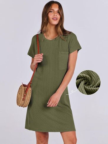 ANRABESS Womens Casual Summer Ribbed Knit Tunic Tshirt Mini Dresses 2025 Spring Crewneck Short Sleeve Beach Loose Shift Dress in Kuwait