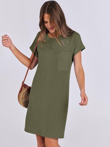 ANRABESS Womens Casual Summer Ribbed Knit Tunic Tshirt Mini Dresses 2025 Spring Crewneck Short Sleeve Beach Loose Shift Dress in Kuwait