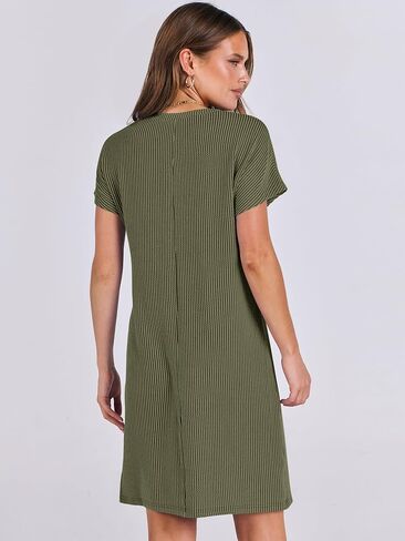 ANRABESS Womens Casual Summer Ribbed Knit Tunic Tshirt Mini Dresses 2025 Spring Crewneck Short Sleeve Beach Loose Shift Dress in Kuwait