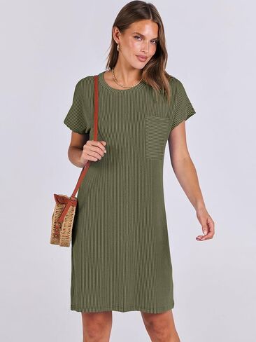 ANRABESS Womens Casual Summer Ribbed Knit Tunic Tshirt Mini Dresses 2025 Spring Crewneck Short Sleeve Beach Loose Shift Dress in Kuwait