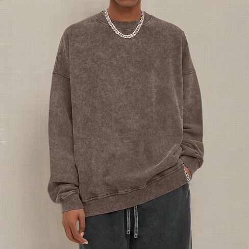 المتضخم عادي Crewneck بلوزات الرجال لا هود فضفاض فارغة الشارع الشهير خمر الجرونج قمصان ثقيلة كنزة صوفية قطنية/بلوزة قطنية in Kuwait