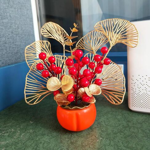 LOONEO Chinese Vietnamese Japanese New Year Artificial Flower Fu Bucket, 2025 Asian Spring Festival Table Centerpiece Ornament Pot for Lunar New Year Home Office Decorations in Saudi Arabia