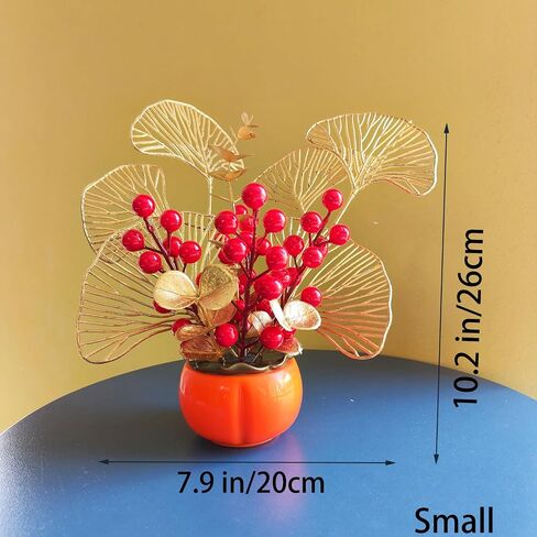 LOONEO Chinese Vietnamese Japanese New Year Artificial Flower Fu Bucket, 2025 Asian Spring Festival Table Centerpiece Ornament Pot for Lunar New Year Home Office Decorations in Saudi Arabia