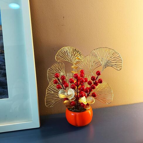 LOONEO Chinese Vietnamese Japanese New Year Artificial Flower Fu Bucket, 2025 Asian Spring Festival Table Centerpiece Ornament Pot for Lunar New Year Home Office Decorations in Saudi Arabia