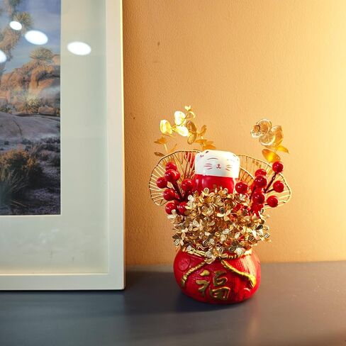 LOONEO Chinese Vietnamese Japanese New Year Artificial Flower Fu Bucket, 2025 Asian Spring Festival Table Centerpiece Ornament Pot for Lunar New Year Home Office Decorations in Saudi Arabia
