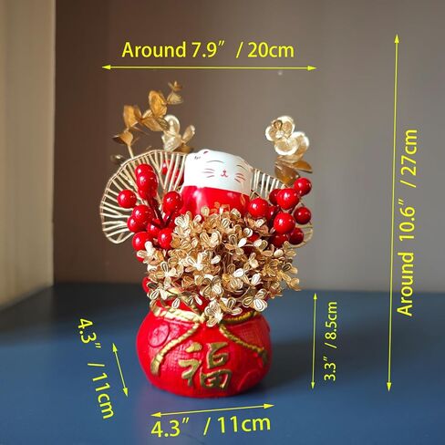 LOONEO Chinese Vietnamese Japanese New Year Artificial Flower Fu Bucket, 2025 Asian Spring Festival Table Centerpiece Ornament Pot for Lunar New Year Home Office Decorations in Saudi Arabia