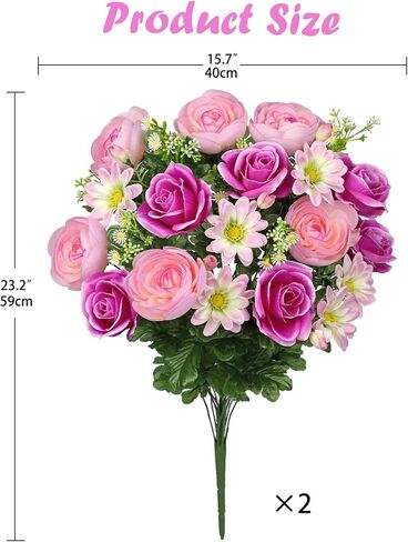 Hollyone Set of 2 Artificial Cemetery Flower for Graves Cemetery Memorial Flowers for Outdoor Grave Decorations Silk Flower Arrangements Pink Rose Peonies Lily Floral Flowers Bouquets in Kuwait