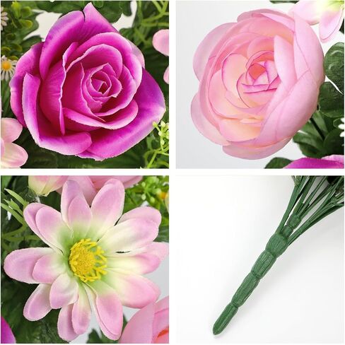 Hollyone Set of 2 Artificial Cemetery Flower for Graves Cemetery Memorial Flowers for Outdoor Grave Decorations Silk Flower Arrangements Pink Rose Peonies Lily Floral Flowers Bouquets in Kuwait