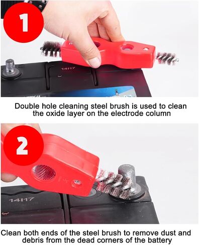 BELOMI 2PCS Car Battery Terminal Cleaning Brush, 4 in 1 Rustproof Battery Cleaner Tool with Steel Wire, Auto Universal Interior and Exterior Battery Terminals Machine Parts（Black） in Saudi Arabia