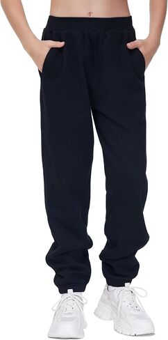 THE GYM PEOPLE Girl's Fleece Tapered Workout Sweatpants Warm Soft Athletic Joggers Pants with Pockets in Kuwait