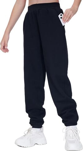 THE GYM PEOPLE Girl's Fleece Tapered Workout Sweatpants Warm Soft Athletic Joggers Pants with Pockets in Kuwait