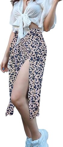 HIGO FASHION Women's Leopard Maxi Skirt,High Waist Stretch in Saudi Arabia