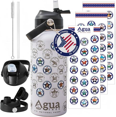 Original National Parks Water Bottle with Stickers, Leakproof Insulated Water Bottle with Straw and Spout Lid, 63 Waterproof Stickers for Water Bottle, Luxury Box for National Park Gifts in Saudi Arabia