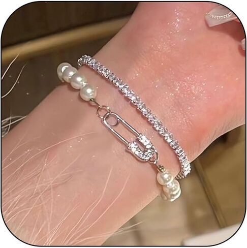 Pearl Bracelets for Women Handmade Pearl Bracelet Dainty 14k Gold Plated Pearls Beaded Chain Bracelets Jewelry Pearl Jewelry Women Gift for Christmas in Kuwait