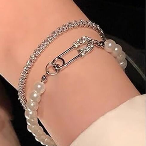 Pearl Bracelets for Women Handmade Pearl Bracelet Dainty 14k Gold Plated Pearls Beaded Chain Bracelets Jewelry Pearl Jewelry Women Gift for Christmas in Kuwait