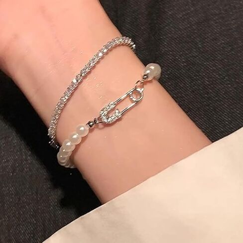 Pearl Bracelets for Women Handmade Pearl Bracelet Dainty 14k Gold Plated Pearls Beaded Chain Bracelets Jewelry Pearl Jewelry Women Gift for Christmas in Kuwait