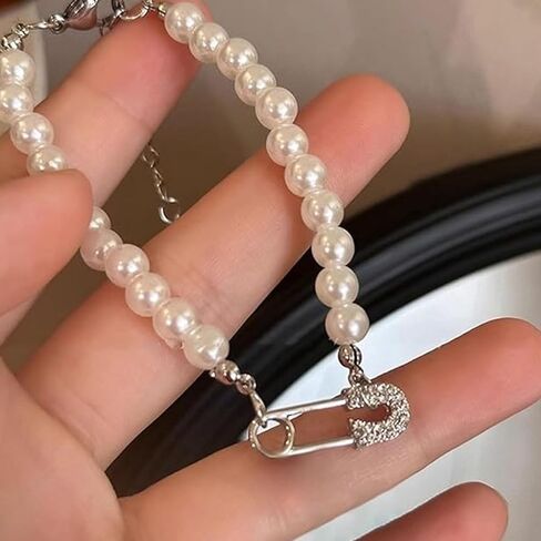 Pearl Bracelets for Women Handmade Pearl Bracelet Dainty 14k Gold Plated Pearls Beaded Chain Bracelets Jewelry Pearl Jewelry Women Gift for Christmas in Kuwait