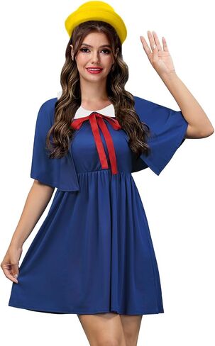 Clarisbelle Women's Halloween Peter Pan Collar Costume Spooky Blue Dress with Enchanted Red Tie and Capelet in Kuwait