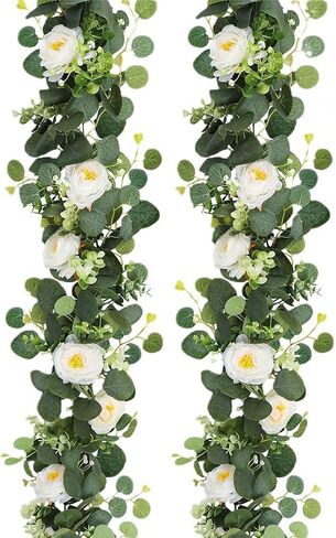 ACIOPPL 2PCS 11.8Ft نبات إكليل الأوكالبتوس الصناعي، فاينز معلقة وهمية إكليل أخضر اصطناعي أوراق الأوكالبتوس كرمة فو كرمة لحفلات الزفاف وطاولة قوس إكليل عيد الميلاد وعيد الشكر in Saudi Arabia