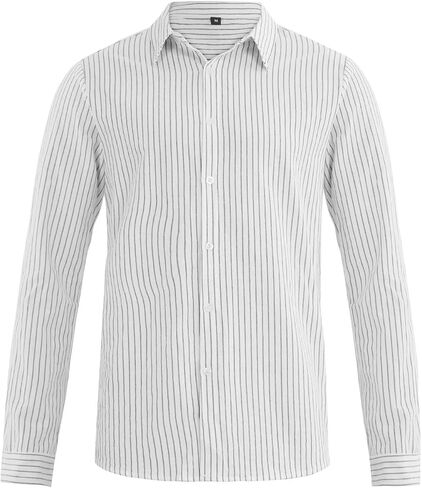 elselect Men's Button-Down Striped Shirts Casual Long Sleeve Cotton Linen Shirts for Men Collared Fashion Business Shirt in Saudi Arabia