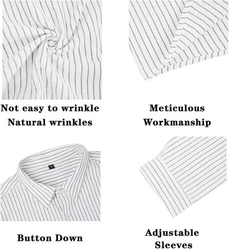 elselect Men's Button-Down Striped Shirts Casual Long Sleeve Cotton Linen Shirts for Men Collared Fashion Business Shirt in Saudi Arabia